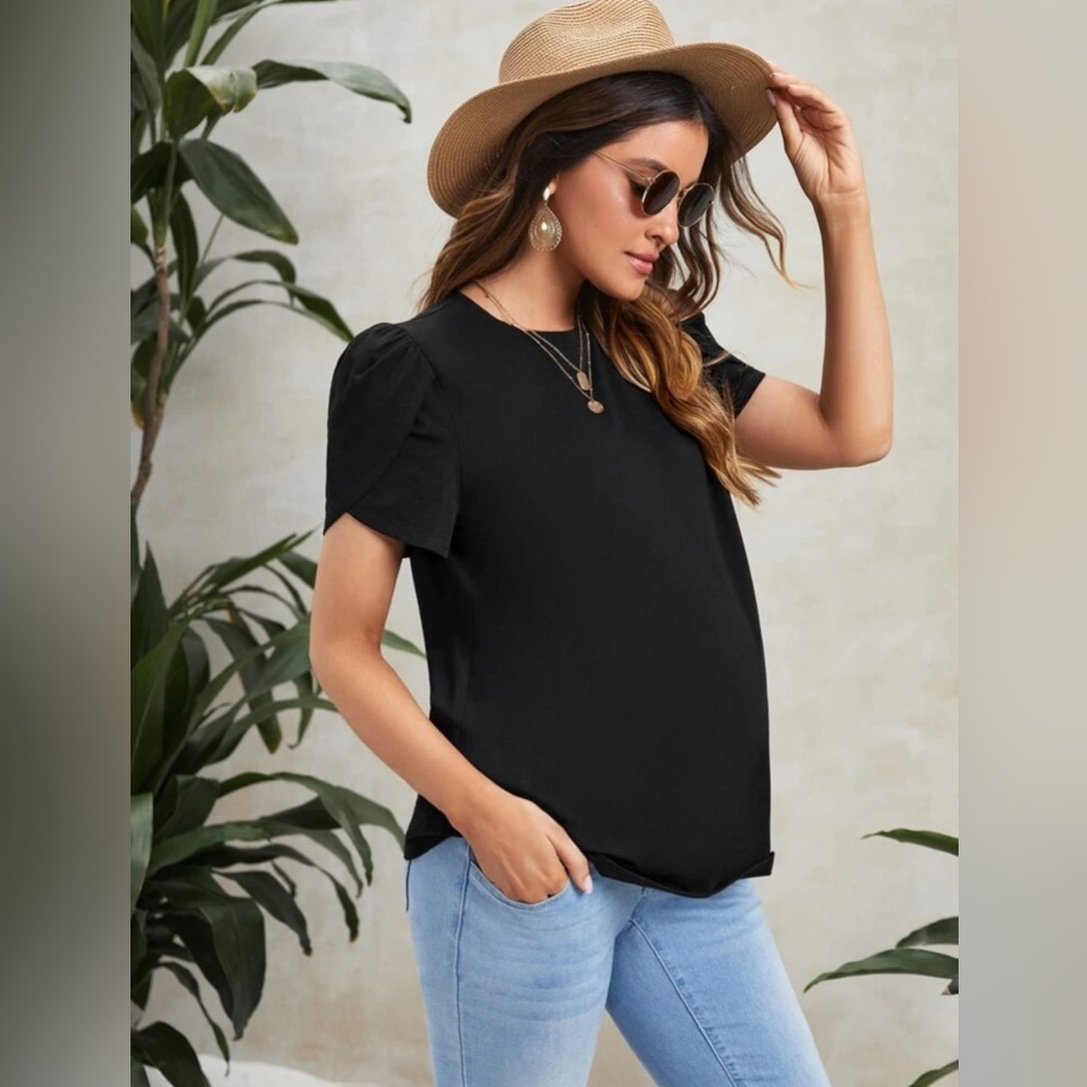 SHEIN Maternity Black Petal Sleeve Top